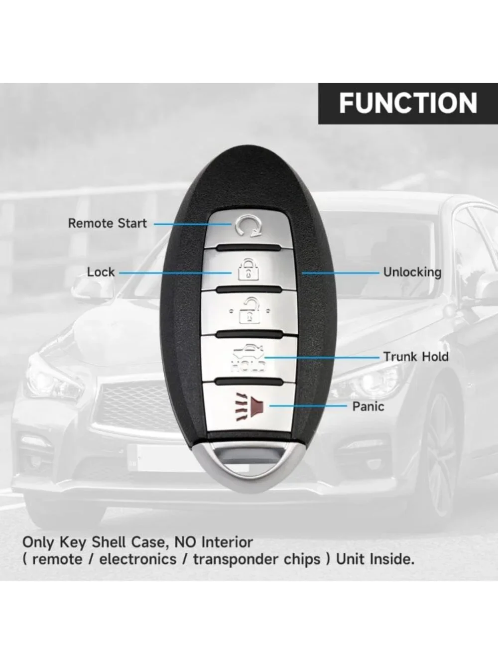 5-Button Key Fob Cover Shell Case Replacement for Nissan & Infiniti Models